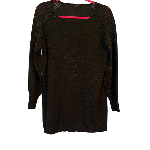 Eileen Fisher Black Metallic Sweater Light Knit PL Wool Blend Holidays Shimmery - Picture 12 of 13